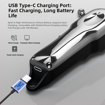 Matu griezējs mājsaimniecības komplekts – USB barošana, nerūsējošā tērauda griežamā galva, iebūvēta akumulatora jauda 1200–2000mAh, darbības laiks 1–3 h, trokšņa līmenis 36–45 dB