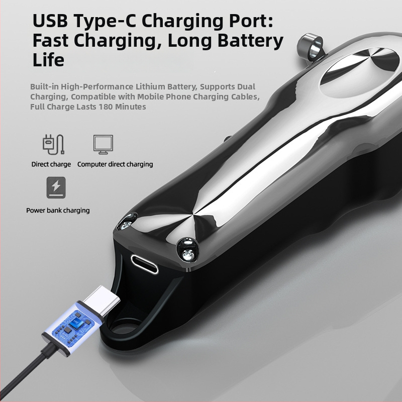 Matu griezējs mājsaimniecības komplekts – USB barošana, nerūsējošā tērauda griežamā galva, iebūvēta akumulatora jauda 1200–2000mAh, darbības laiks 1–3 h, trokšņa līmenis 36–45 dB