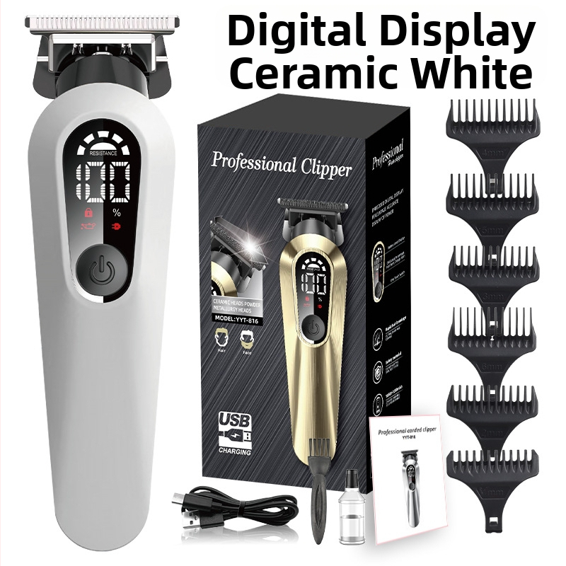 Bezvadu matu griezējs mājai ar digitālo displeju, iekļautā akumulators 1000–1200 mAh, keramiskie asmeņi, noņemama un mazgājama asmens galva, ūdensizturīgs dizains