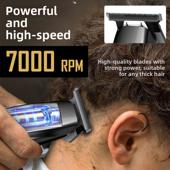 Kikido 312 elektriskais matu griezējs ar keramikas asinīm, iekšējā akumulatora jauda 1200–2000 mAh, trokšņa līmenis 36–45 dB, atdalāma un mazgājamā griešanas galviņa, ar birstēm motoru, elektroplātēts korpuss