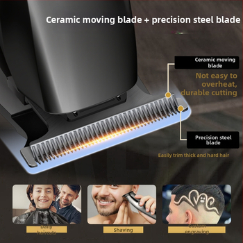 Kikido 312 elektriskais matu griezējs ar keramikas asinīm, iekšējā akumulatora jauda 1200–2000 mAh, trokšņa līmenis 36–45 dB, atdalāma un mazgājamā griešanas galviņa, ar birstēm motoru, elektroplātēts korpuss