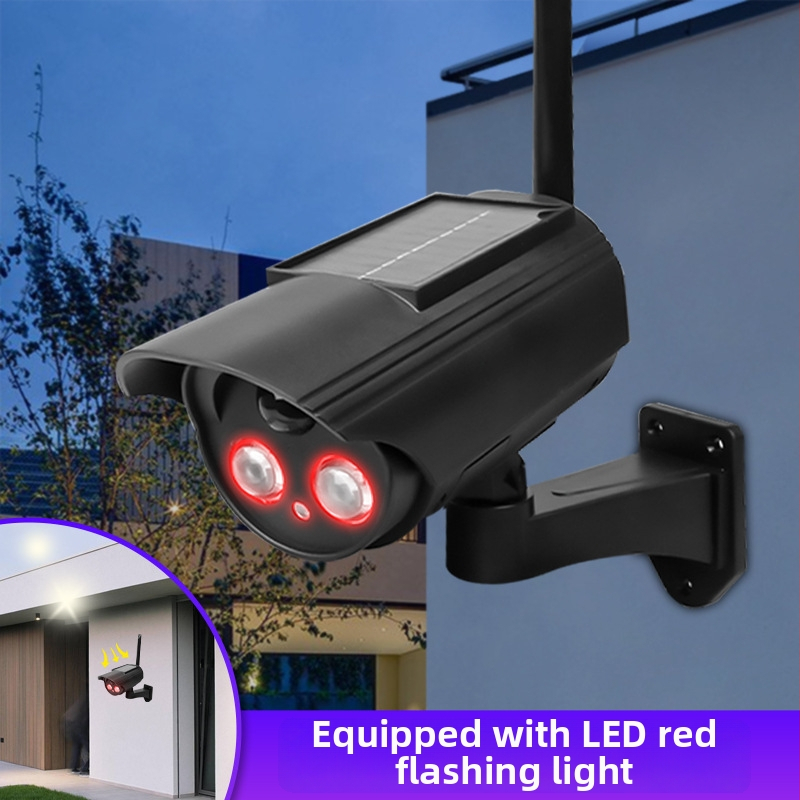 Saulės energijos judėjimo jutiklio apšvietimas su simuliuojama kamera, vidaus ir lauko naudojimui, infraraudonųjų spindulių naktinis matymas iki 5 m, ABS plastikas korpusas, įtampa 3,7V, veikimo temperatūra -5°C–55°C