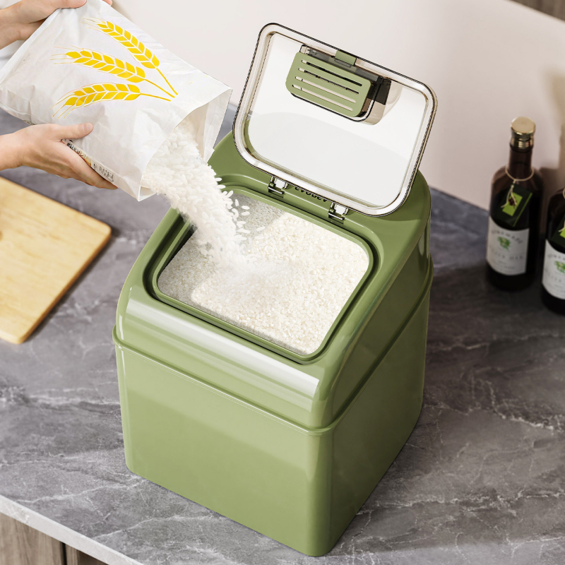 Ryžių laikymo dėžė su sandariu, atspari drėgmei ir kenkėjų atbaidymo funkcijai, plastikas PP+PET, talpa 10 L