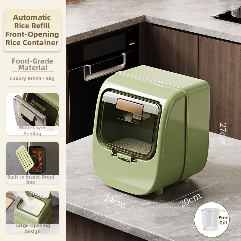 Ryžių laikymo dėžė su sandariu, atspari drėgmei ir kenkėjų atbaidymo funkcijai, plastikas PP+PET, talpa 10 L