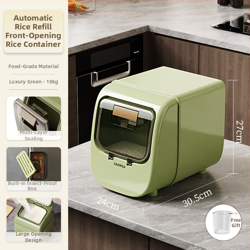 Ryžių laikymo dėžė su sandariu, atspari drėgmei ir kenkėjų atbaidymo funkcijai, plastikas PP+PET, talpa 10 L