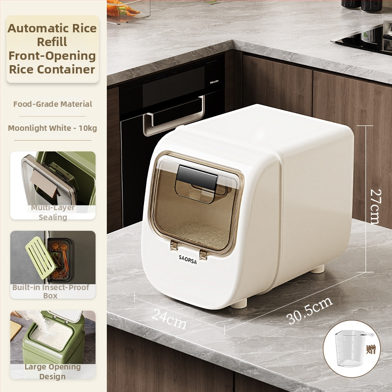 Ryžių laikymo dėžė su sandariu, atspari drėgmei ir kenkėjų atbaidymo funkcijai, plastikas PP+PET, talpa 10 L