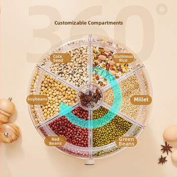 Grūdų laikymo dėžė su besisukančiu pertvara, nuo kenkėjų ir drėgmės apsaugota, uždaryta, apvali forma, talpa >5 L