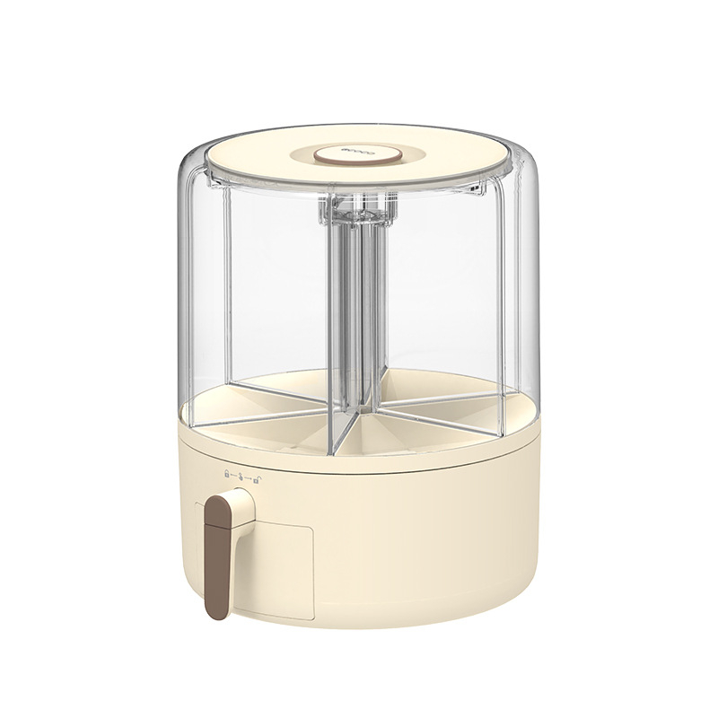 Grūdų laikymo dėžė su besisukančiu pertvara, nuo kenkėjų ir drėgmės apsaugota, uždaryta, apvali forma, talpa >5 L