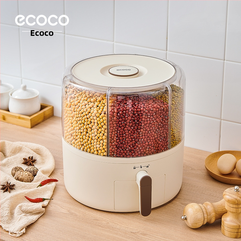 Grūdų laikymo dėžė su besisukančiu pertvara, nuo kenkėjų ir drėgmės apsaugota, uždaryta, apvali forma, talpa >5 L