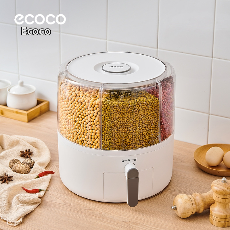 Grūdų laikymo dėžė su besisukančiu pertvara, nuo kenkėjų ir drėgmės apsaugota, uždaryta, apvali forma, talpa >5 L