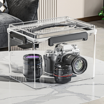 Uždaroma skaidri PET laikymo dėžė su rankena — storinto dizaino, tinkama namams ir biurui, atspari dulkėms ir drėgmei.