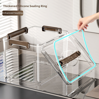 Uždaroma skaidri PET laikymo dėžė su rankena — storinto dizaino, tinkama namams ir biurui, atspari dulkėms ir drėgmei.