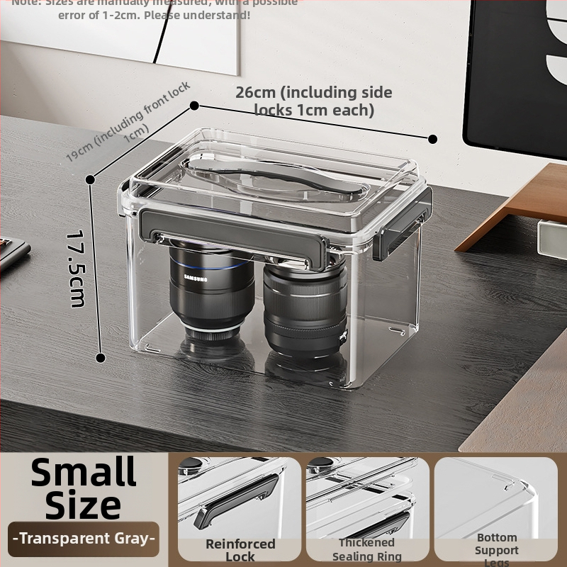 Uždaroma skaidri PET laikymo dėžė su rankena — storinto dizaino, tinkama namams ir biurui, atspari dulkėms ir drėgmei.