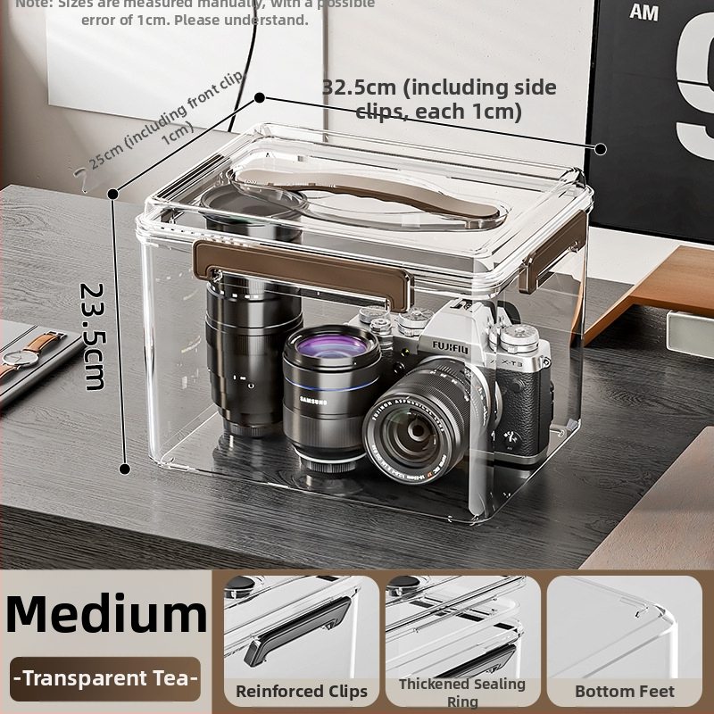 Uždaroma skaidri PET laikymo dėžė su rankena — storinto dizaino, tinkama namams ir biurui, atspari dulkėms ir drėgmei.