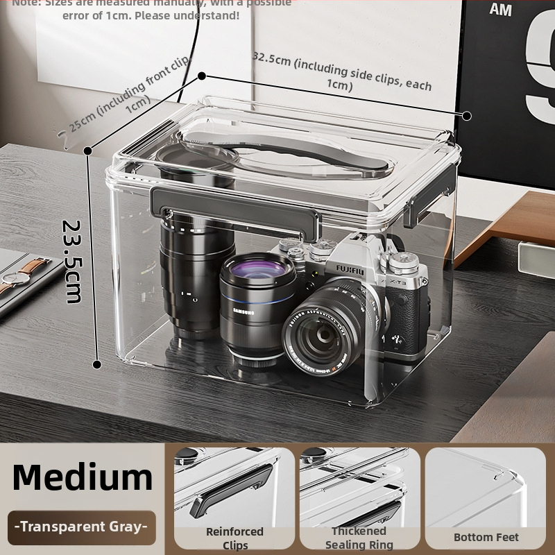 Uždaroma skaidri PET laikymo dėžė su rankena — storinto dizaino, tinkama namams ir biurui, atspari dulkėms ir drėgmei.