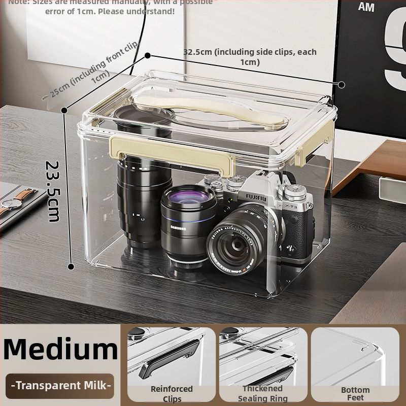 Uždaroma skaidri PET laikymo dėžė su rankena — storinto dizaino, tinkama namams ir biurui, atspari dulkėms ir drėgmei.