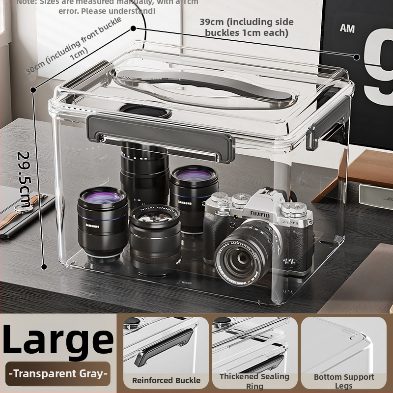 Uždaroma skaidri PET laikymo dėžė su rankena — storinto dizaino, tinkama namams ir biurui, atspari dulkėms ir drėgmei.