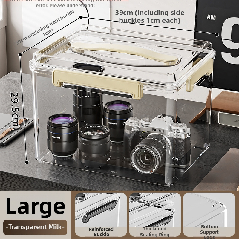 Uždaroma skaidri PET laikymo dėžė su rankena — storinto dizaino, tinkama namams ir biurui, atspari dulkėms ir drėgmei.