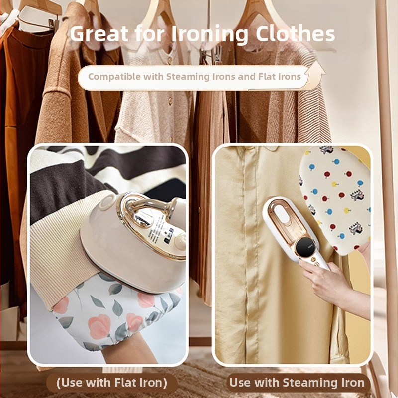 Rankinė lyginimo lenta su pagalvėle – ABS plokštė, medvilninė pagalvėlė, aukštos temperatūros atsparus užvalkalas, pirštinės nuo nudegimų