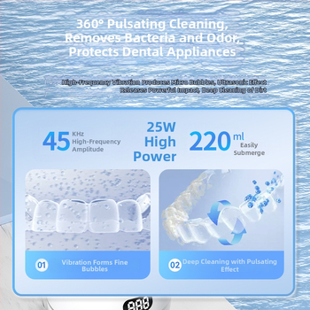 Ultraheli proteesi puhastaja UV-steriliseerimisega, 25 W, 110–220 V, maht kuni 300 ml