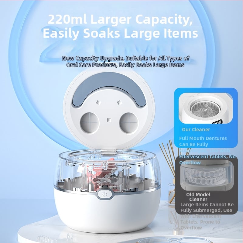 Ultragarsinis protezų valiklis su UV sterilizacija, 25 W, 110–220 V, talpa iki 300 ml