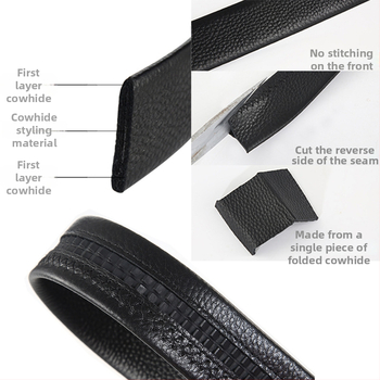 Vyrinė odinė juosta iš pirmojo sluoksnio karvės odos, 3,5 cm plotis, automatinė sagtis, Lychee raštas, verslo stilius