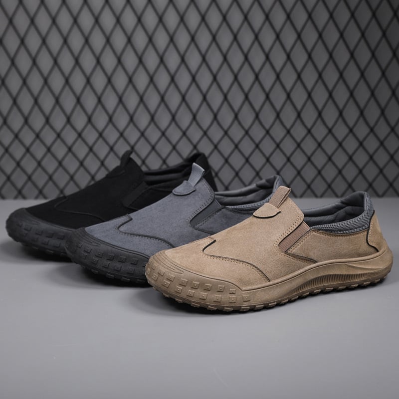 Vīriešu darba kurpes ar zemāku augšdaļu, ūdensizturīgas no suēda ādas – elpojošas, pretslīdējoša injekcijas zole, tekstila iekšpuse (low-top, suede upper, waterproof, breathable, injection-molded sole)