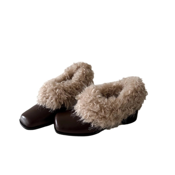 Négyszögletes orrú slip-on Mary Jane cipő mikroszálas felsőrésszel, gumírozott talppal, vastag sarokkal