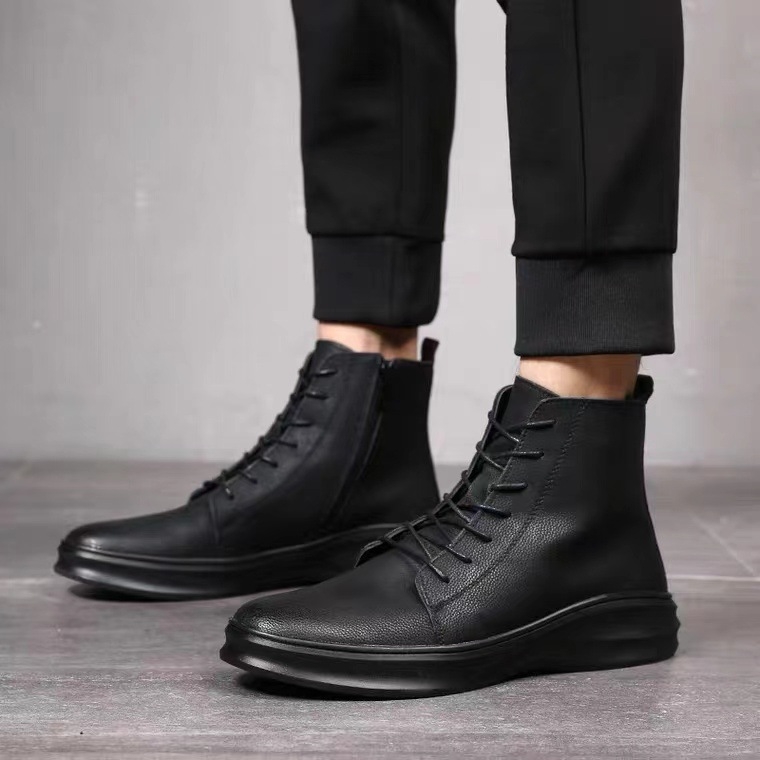 Muške Martin čizme od prave kože, srednje visoke, britanski stil, gumeni potplat, PU uloška