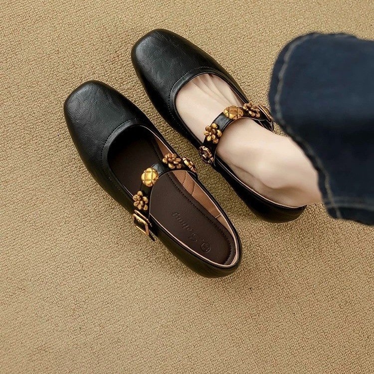 Moterų Mary Jane avalynė, apvali nosis, sagties užsegimas, žemas kulnas, viršutinė medžiaga: super pluoštas