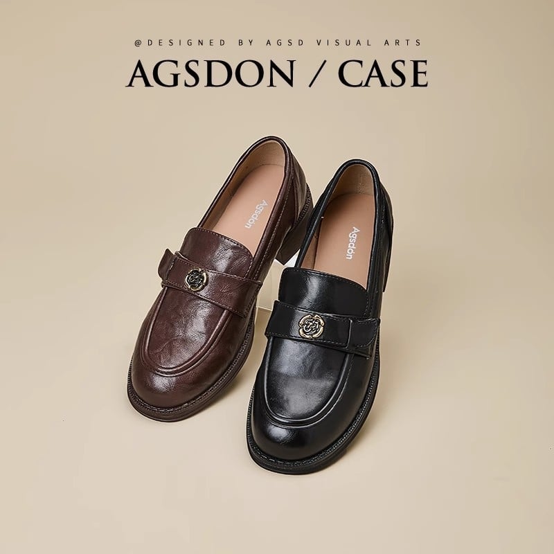 Moteriški britų stiliaus loaferiai su apvaliu priekiu, PU viršus, guminiu padu ir storu 3–5 cm kulnu