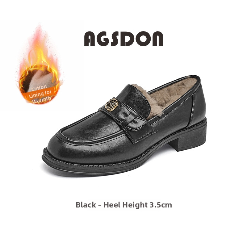 Moteriški britų stiliaus loaferiai su apvaliu priekiu, PU viršus, guminiu padu ir storu 3–5 cm kulnu