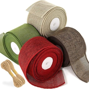 Burlap лента с телена крайна ивица — руло за DIY опаковки на подаръци, панделка и сватбена украса