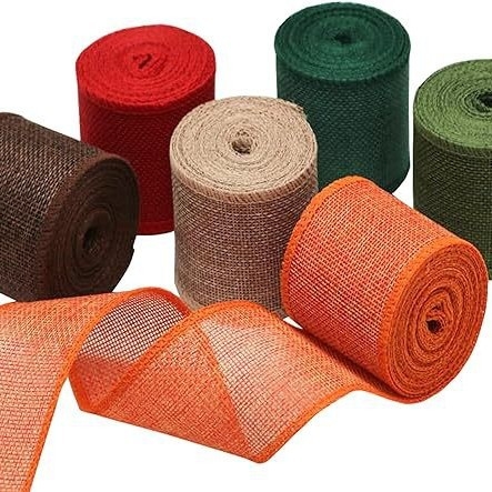 Burlap лента с телена крайна ивица — руло за DIY опаковки на подаръци, панделка и сватбена украса