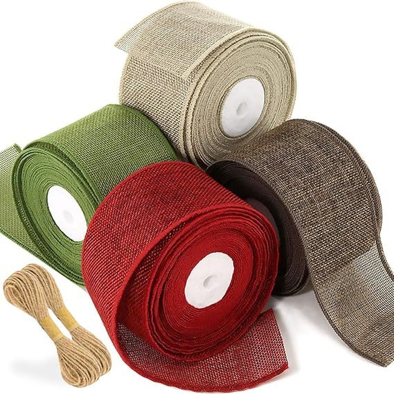 Burlap лента с телена крайна ивица — руло за DIY опаковки на подаръци, панделка и сватбена украса