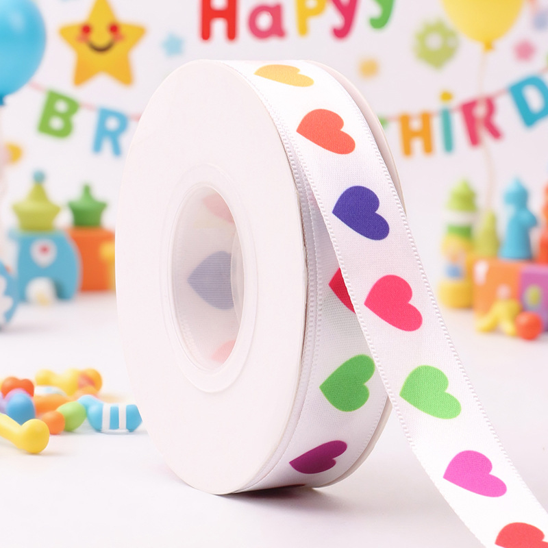Ribbon imprimat digital – design cu tort desen animat pentru Ziua Copilului, brand Dongding; potrivit pentru împachetarea cadourilor, ambalaj, DIY handmade și accesorii pentru panglici