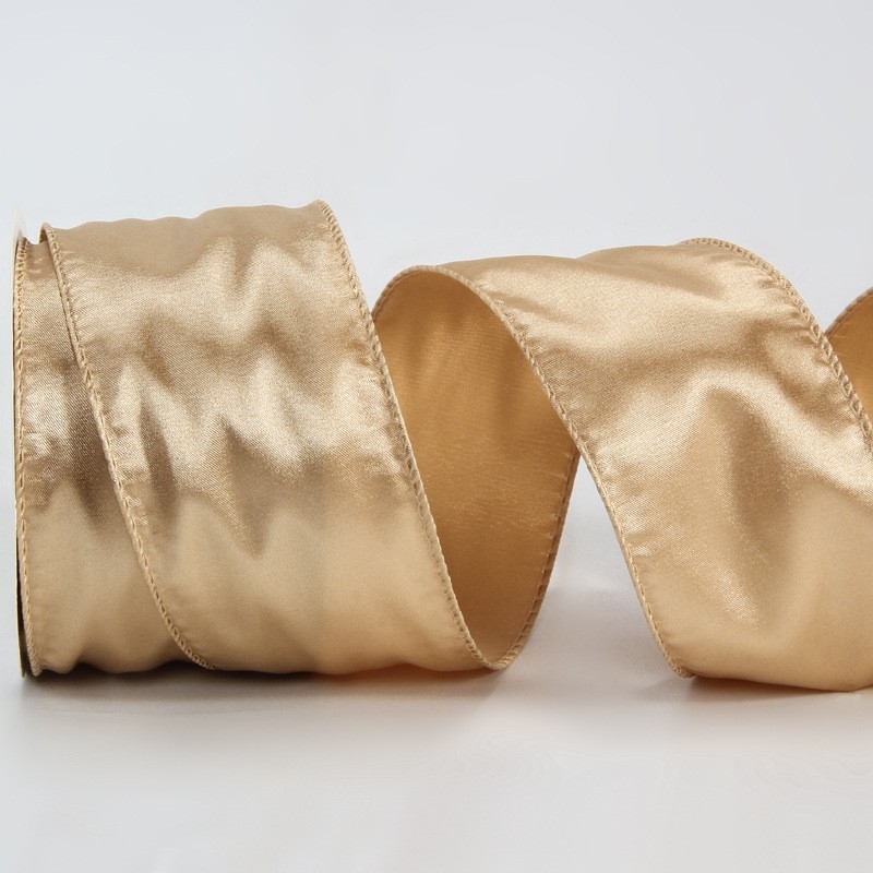 Сатенова лента с телен кант, едностранна, полиестер, марка Ckacheychi/khakiqi, за коледни украси, опаковки и букети