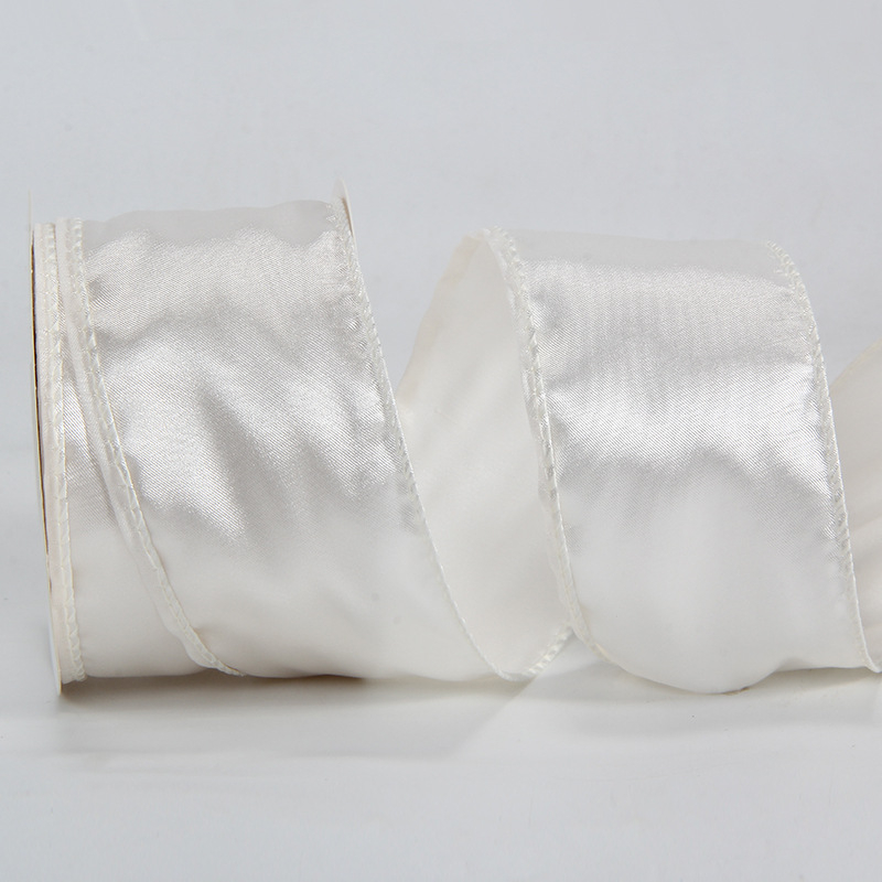 Сатенова лента с телен кант, едностранна, полиестер, марка Ckacheychi/khakiqi, за коледни украси, опаковки и букети