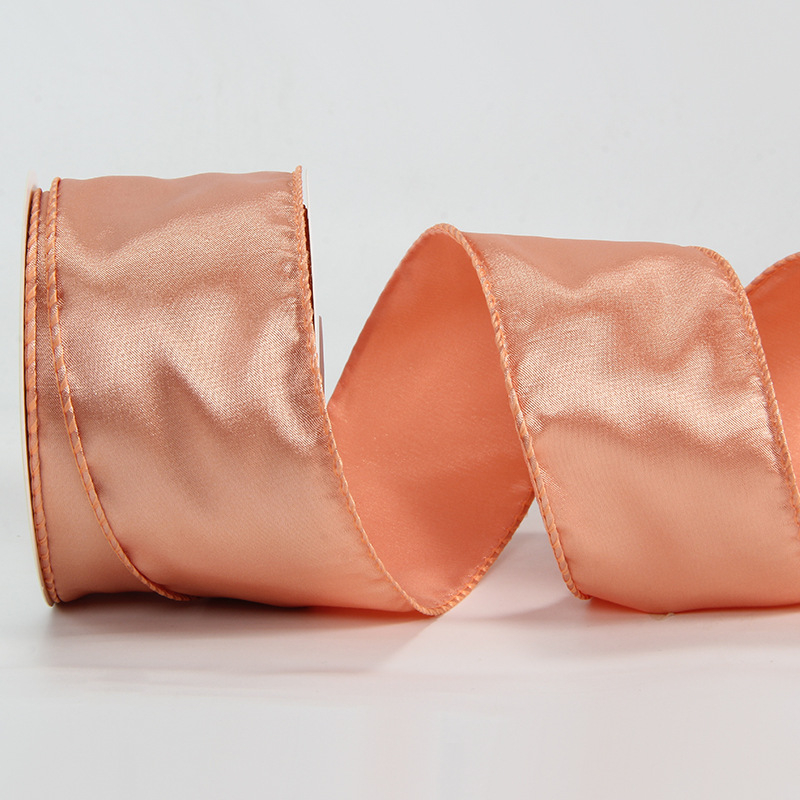 Сатенова лента с телен кант, едностранна, полиестер, марка Ckacheychi/khakiqi, за коледни украси, опаковки и букети