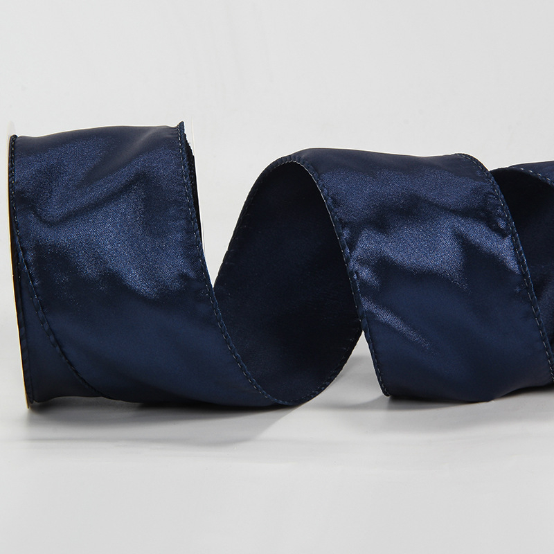 Сатенова лента с телен кант, едностранна, полиестер, марка Ckacheychi/khakiqi, за коледни украси, опаковки и букети