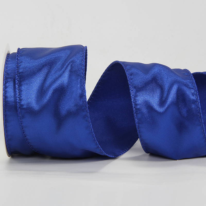 Сатенова лента с телен кант, едностранна, полиестер, марка Ckacheychi/khakiqi, за коледни украси, опаковки и букети