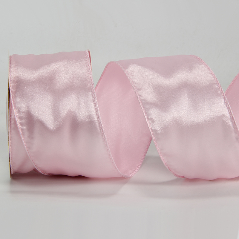 Сатенова лента с телен кант, едностранна, полиестер, марка Ckacheychi/khakiqi, за коледни украси, опаковки и букети