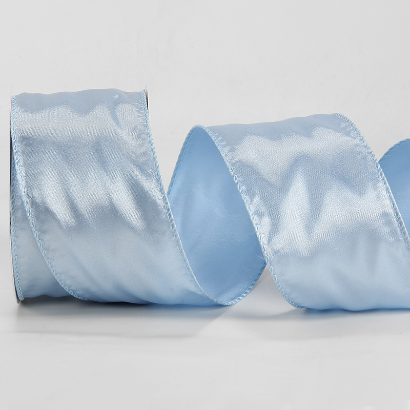 Сатенова лента с телен кант, едностранна, полиестер, марка Ckacheychi/khakiqi, за коледни украси, опаковки и букети