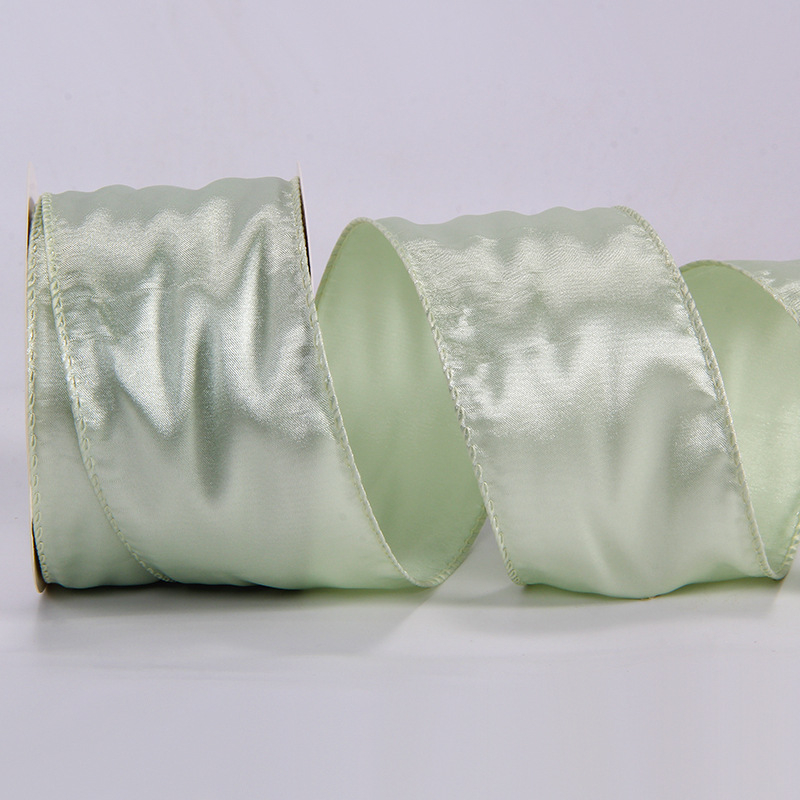 Сатенова лента с телен кант, едностранна, полиестер, марка Ckacheychi/khakiqi, за коледни украси, опаковки и букети