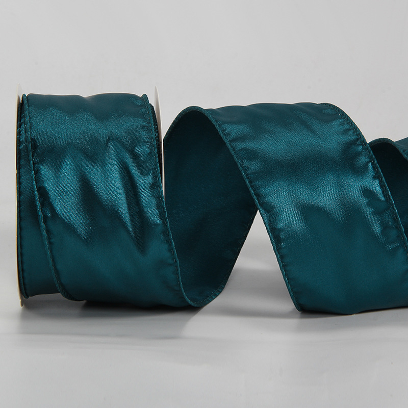 Сатенова лента с телен кант, едностранна, полиестер, марка Ckacheychi/khakiqi, за коледни украси, опаковки и букети