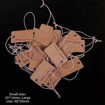 Kraft popieriaus etikete su virve, tuščia ranka rašoma etiketė, storinta įpakavimo kortelė, 100 vnt