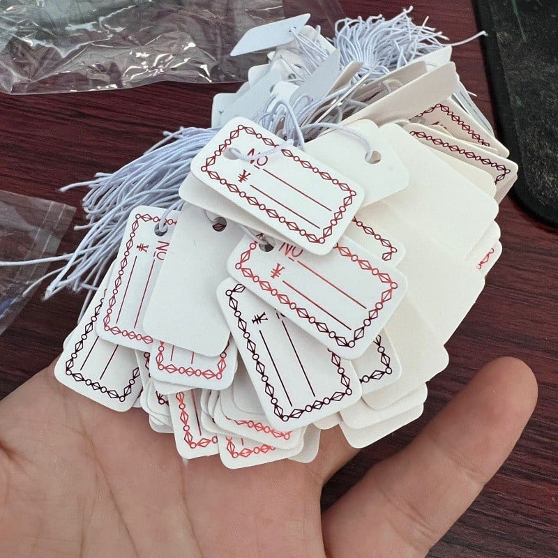 Kraft popieriaus etikete su virve, tuščia ranka rašoma etiketė, storinta įpakavimo kortelė, 100 vnt