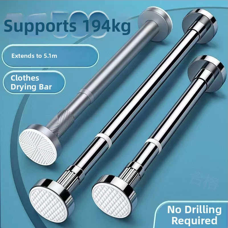 Nerūdijančio plieno teleskopinė skalbinių lazda balkonui – sutirštinta, daugiafunkcinė užuolaidoms/garderobei/dušo užuolaidai