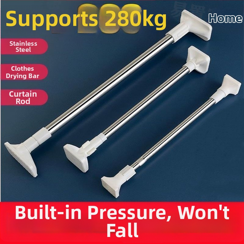 Nerūsējošā tērauda teleskopiska žāvēšanas stienis balkona lietošanai – sabiezēts, daudzfunkcionāls aizkars/garderobe/dušas aizkars