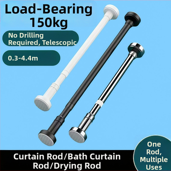 Telescopinė užuolaidų lazda, be gręžimo, nerūdijantis plienas/karbonplienas/ABS, dušai, drabužių spintai ir miegamojo atskyrimui, šiuolaikinis minimalistinis stilius